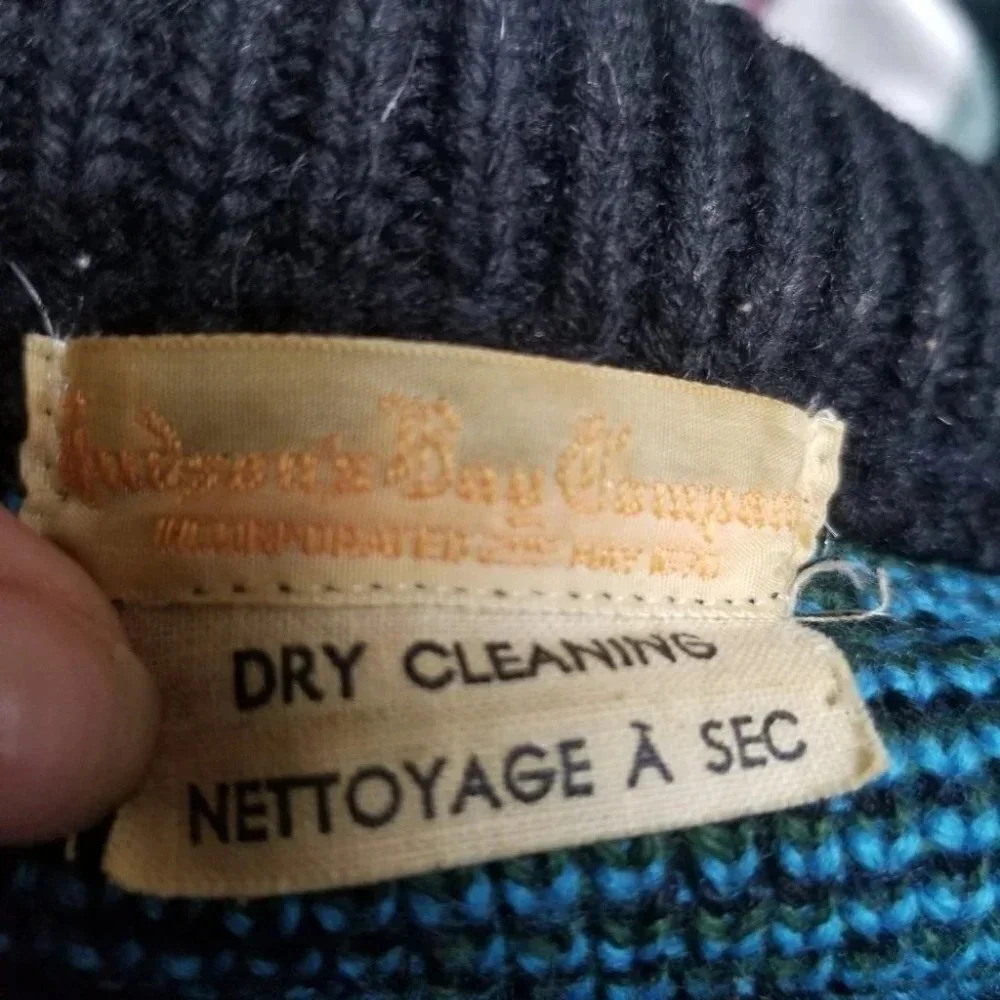 Hudson's Bay Company Vintage Sweater Blue Black Floral Print Ribbed  Knit - Picture 3 of 12